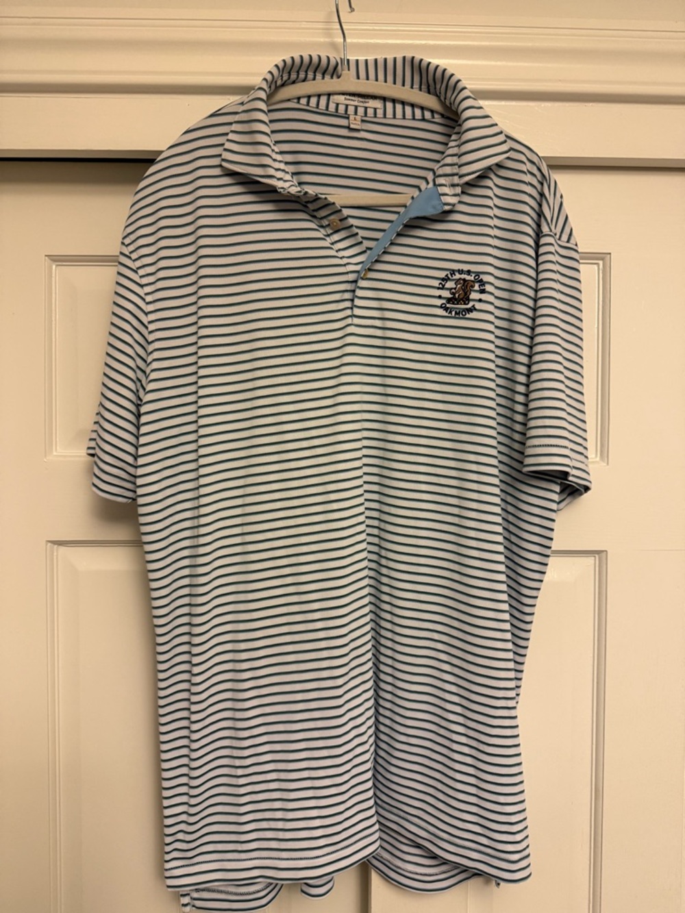Peter Millar White Polo with Teal-Green Stripes